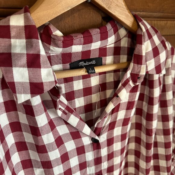 MADEWELL Central Shirt burgundy maroon Gingham Check Medium boxy blouse | XS, S - Picture 6 of 11